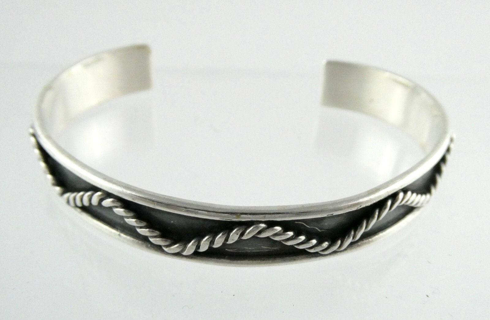Sterling Silver Rope Pattern Design Cuff Bracelet… - image 1