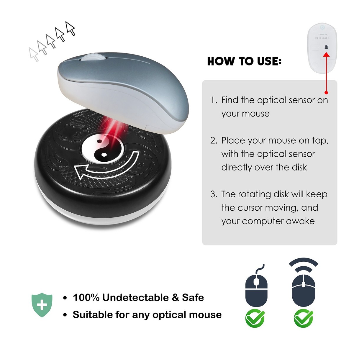 Giecy Mouse Jiggler Ultra Sottile Con Timer Regolabile: Simula Il Movimento Del Mouse Per PC/Mac - 3