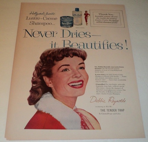 VINTAGE 1955 LUSTRE-CREME SHAMPOO AD DEBBIE REYNOLDS