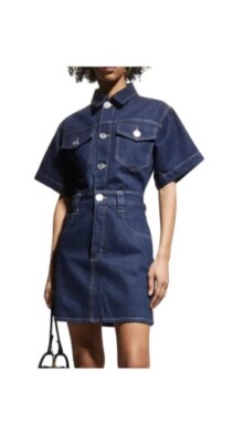 Frame NWT Oversized Button Detail Denim Mini Shirt Dress Size XL Pockets Blue