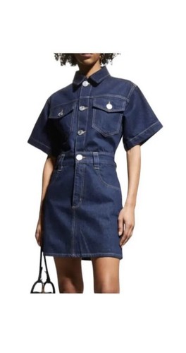 Frame NWT Oversized Button Detail Denim Mini Shirt Dress Size XL Pockets Blue - 第 1/7 張圖片