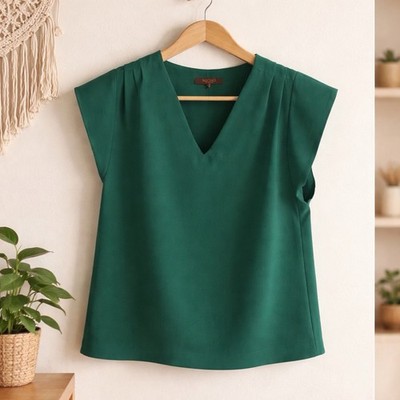 Rachel Roy Green Solid V-Neck Cap Sleeve Women's Regular Blouse Size M