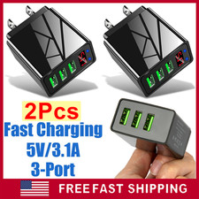 2Pcs 3-Port Fast Quick Charging QC 3.0 USB Hub Home Wall Charger Power Adapter
