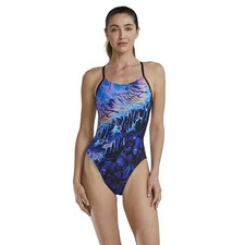 TYR Women's Crypta Cutoutfit One Piece Swimsuit Blue Athletic Swimwear M