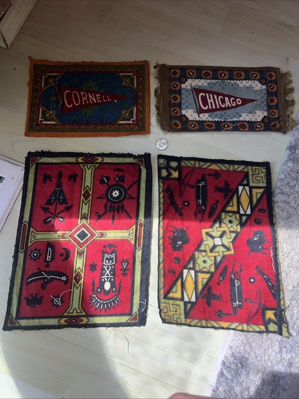 Lot of 4 Vintage Dollhouse Rugs Unique Colorful Miniature Textiles SEE PHOTOS