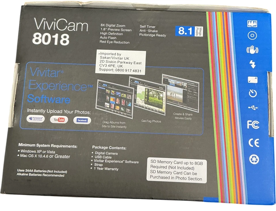 Vivitar ViviCam 8018 Digital Camera High Definition 8.1 MP Black 8x Zoom 6193 - Image 2 of 4