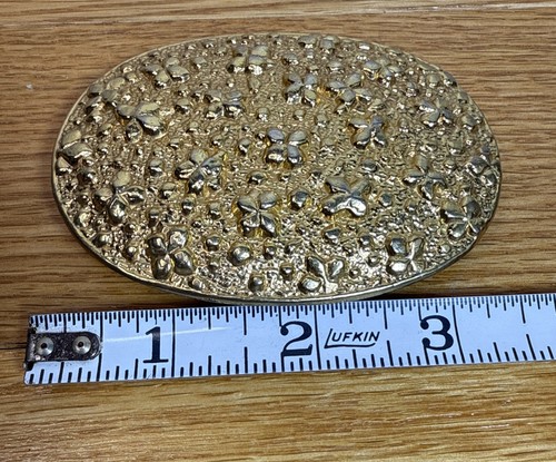 Hebilla de cinturón de trébol pepita de metal tono dorado años 80 90 vintage hecho en EE. UU. - Imagen 4 de 5