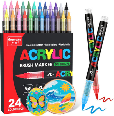 Acrylic Paint Markers Brush Tip, 72 Vivid Colors with Direct-Liquid Ink Control 