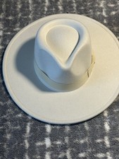 Cream Wide Brim Fedora Hat Vegan Felt Western Rancher Style One Size NWOT