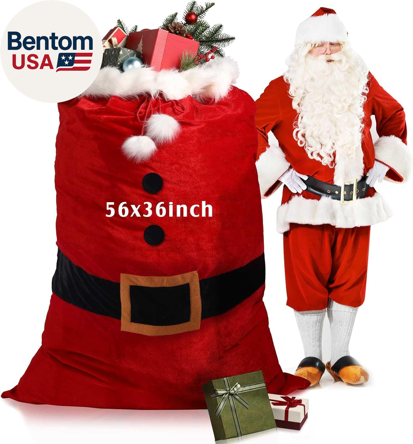 Extra Large Christmas Santa Velvet Gift Bag 56 X 36 Inch Jumbo Red Sack with Cor