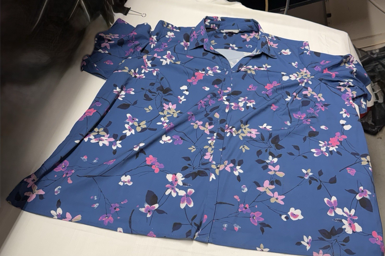 Catherines 3X Blue Floral Button Front Short Sleeve Top Blouse India Plus Size