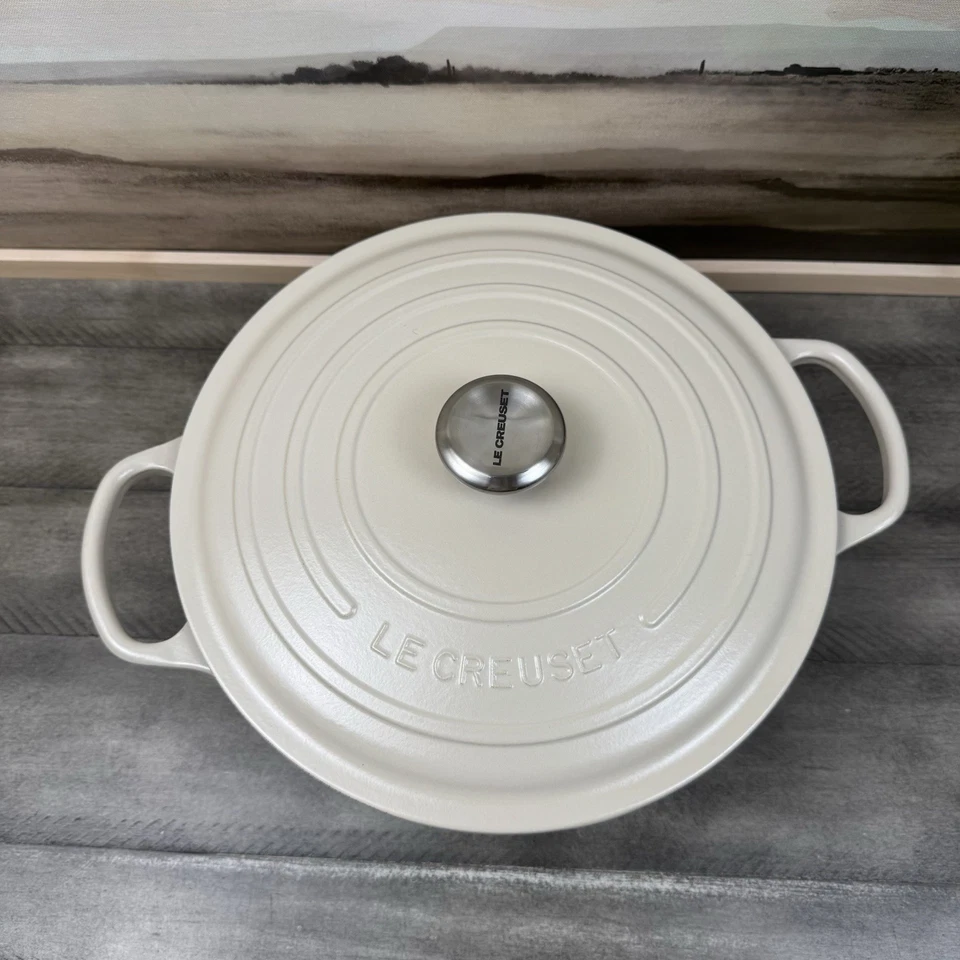 Le Creuset Signature Enameled Cast Iron Wide Dutch Oven 6 3/4 Qt Brioche Read - Image 2 of 4