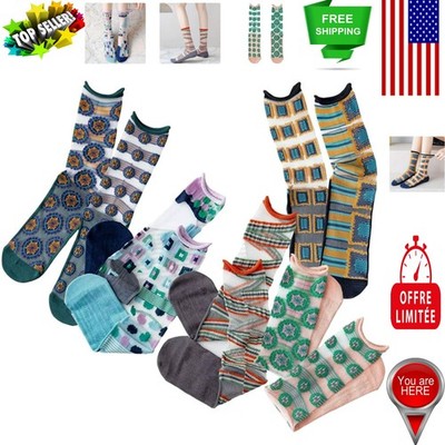 Pretty Lolita Style Sheer Socks - 5 Pairs of Soft Cotton Blend for Everyday Wear