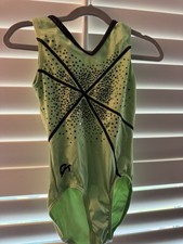 GK Elite GYMNASTICS dance LEOTARD Child Medium sparkly BLACK  GREEN