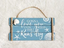 Rare Wood Decorative Sea Shell Blue Wall Sign Love Ocean NEW So Pretty 😍 