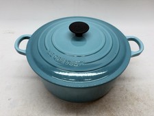 Le Creuset Casserole Dish Dutch Oven Round Cast Iron Blue Teal 24