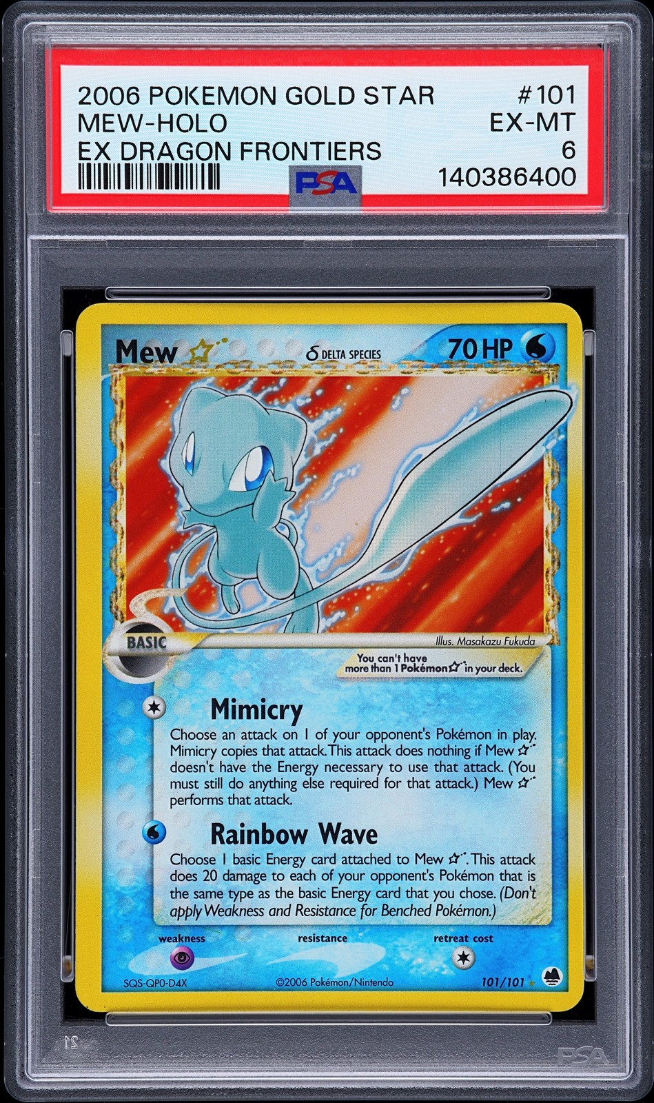 2006 POKEMON EX DRAGON FRONTIERS GOLD STAR #101 MEW-HOLO PSA 6