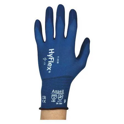 Ansell 11-818 Coated Gloves, Foam Nitrile, Rough, Palm, 4 Abrasion Level, Blue,