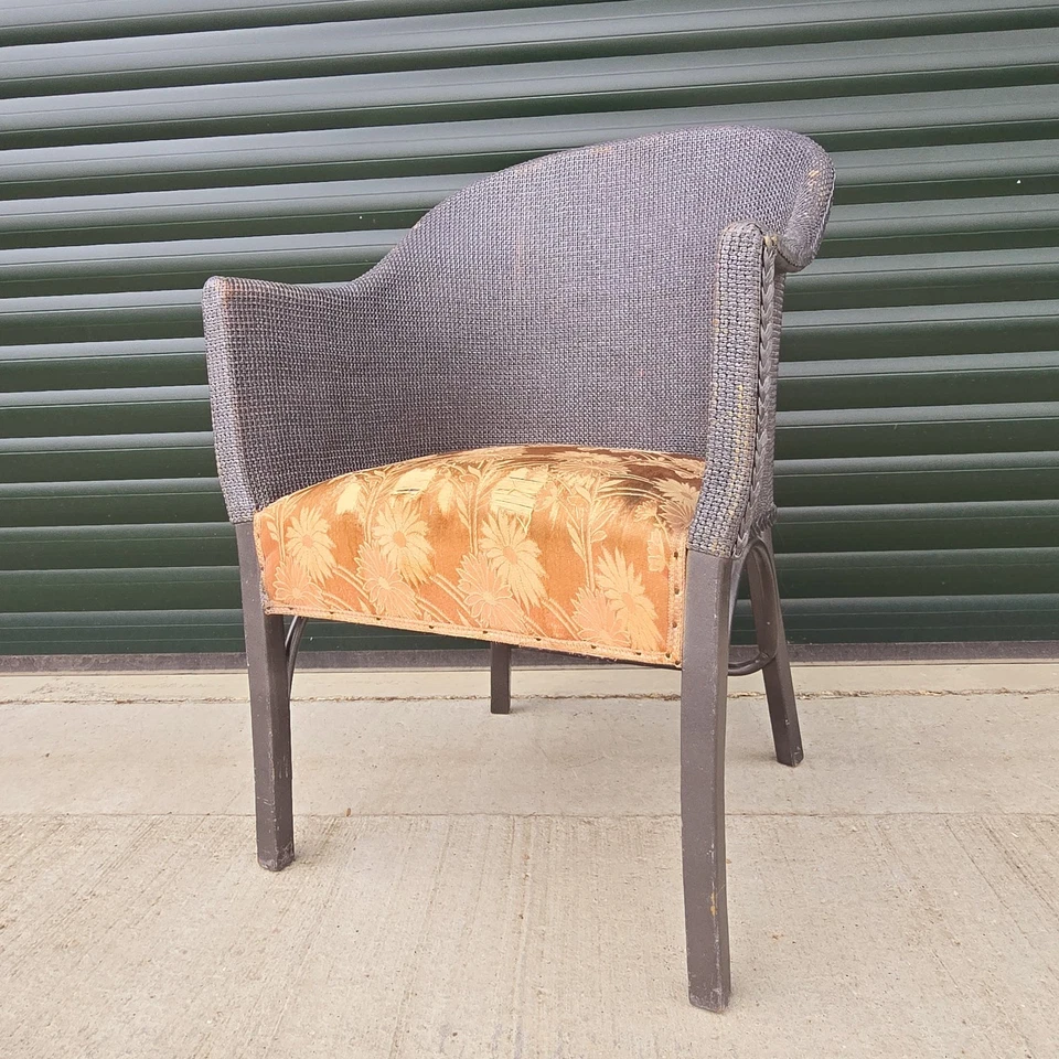 Lloyd Loom Lusty Style Armchair Tub Chair Woven Fibre Vintage Painted Grey - Image 2 of 4