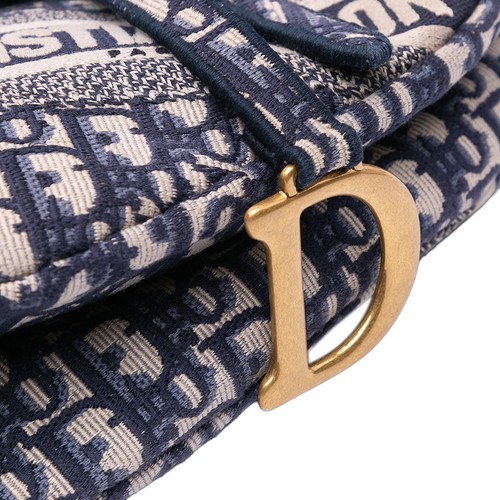 Authenticated Dior Oblique Embroidered Saddle Bag Blue Canvas Fabric Shoulder - Picture 6 of 8