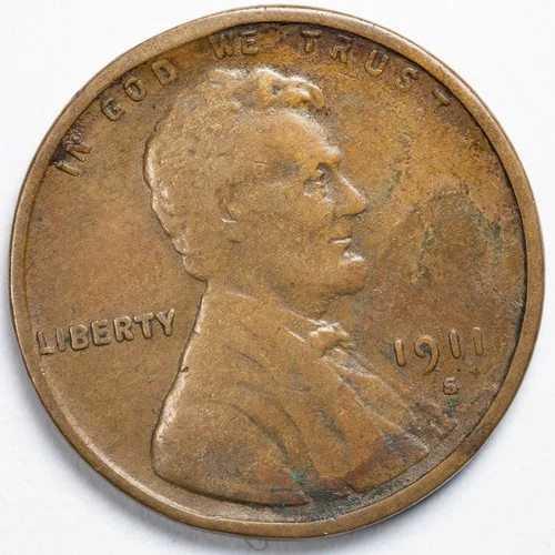 1911-S Lincoln Wheat Penny Cent San Francisco Mint Fine (F) Details