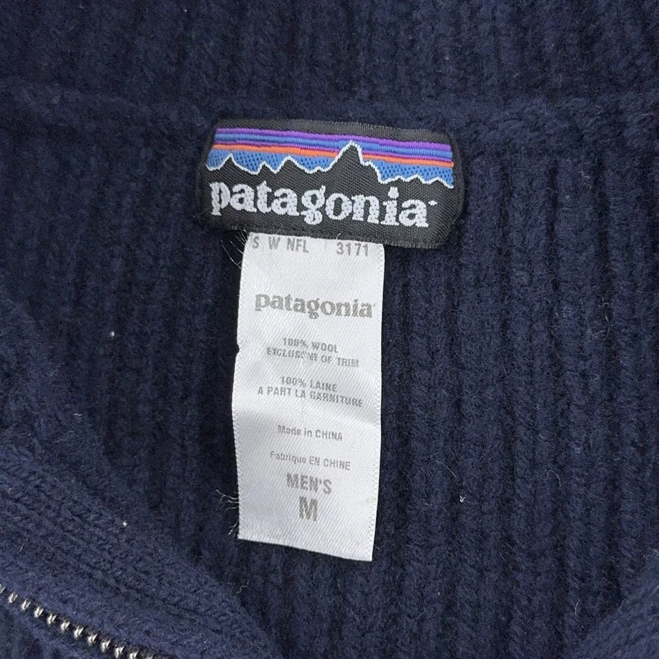 Patagonia Sweater Mens Medium Navy Blue Wool Half Zip Pullover Ribbed Knit Warm - Image 2 of 4
