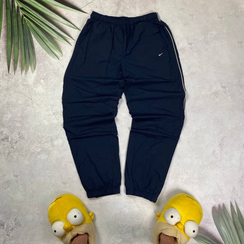 Nike Navy Nylon Trainingshose weiß Streifen Swoosh Logo Reißverschluss Bündchen Größe L - Bild 1 von 7