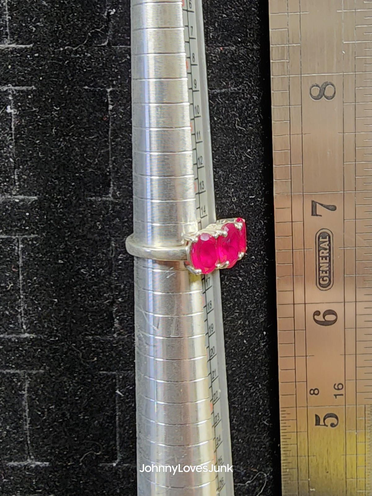 Triple Ruby/Sterling Silver Ring Marked/Tested+ S… - image 4