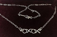 Sterling Silver Kisses & Hugs Necklace 16" Long Stamped 925