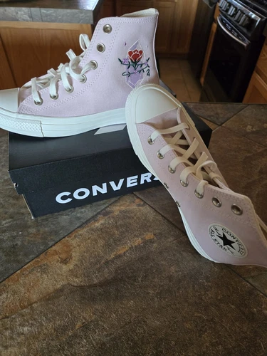 Converse Hi Top tela ricamati cristalli appena rosa rosa A03740C taglia 7 nuove con scatola