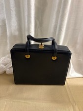 Vintage blue Structured Leather Handbag with Gold-Tone Turn-Lock Hardware