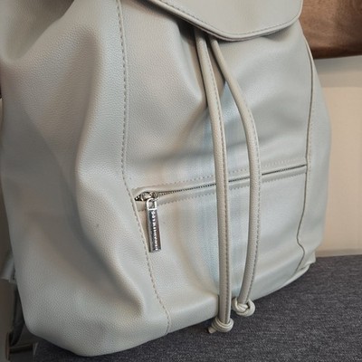 RODAN + FIELDS Gray Backpack Drawstring Snap Flap Zip Pockets Silver Hardware