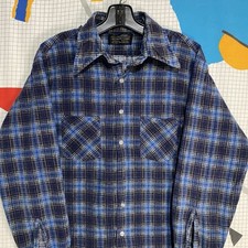 Vintage 70s JCPenney Flannel Shirt Mens Large Cotton Blue Plaid Printed Mac