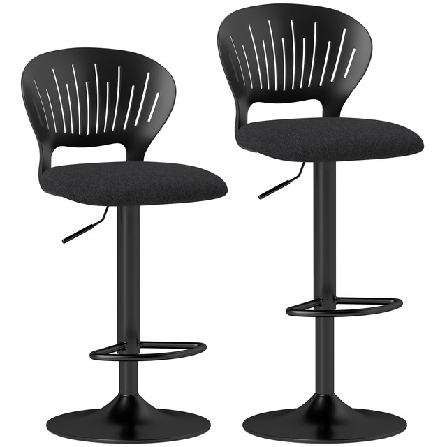 HOMCOM Sgabelli Moderni Effetto Lino con Poggiapiedi 40.5x43x84-105 cm Nero