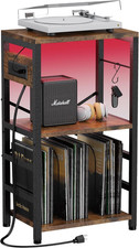 End Table with LED Light,Record Player Stand with Charging Station,Vinyl Records