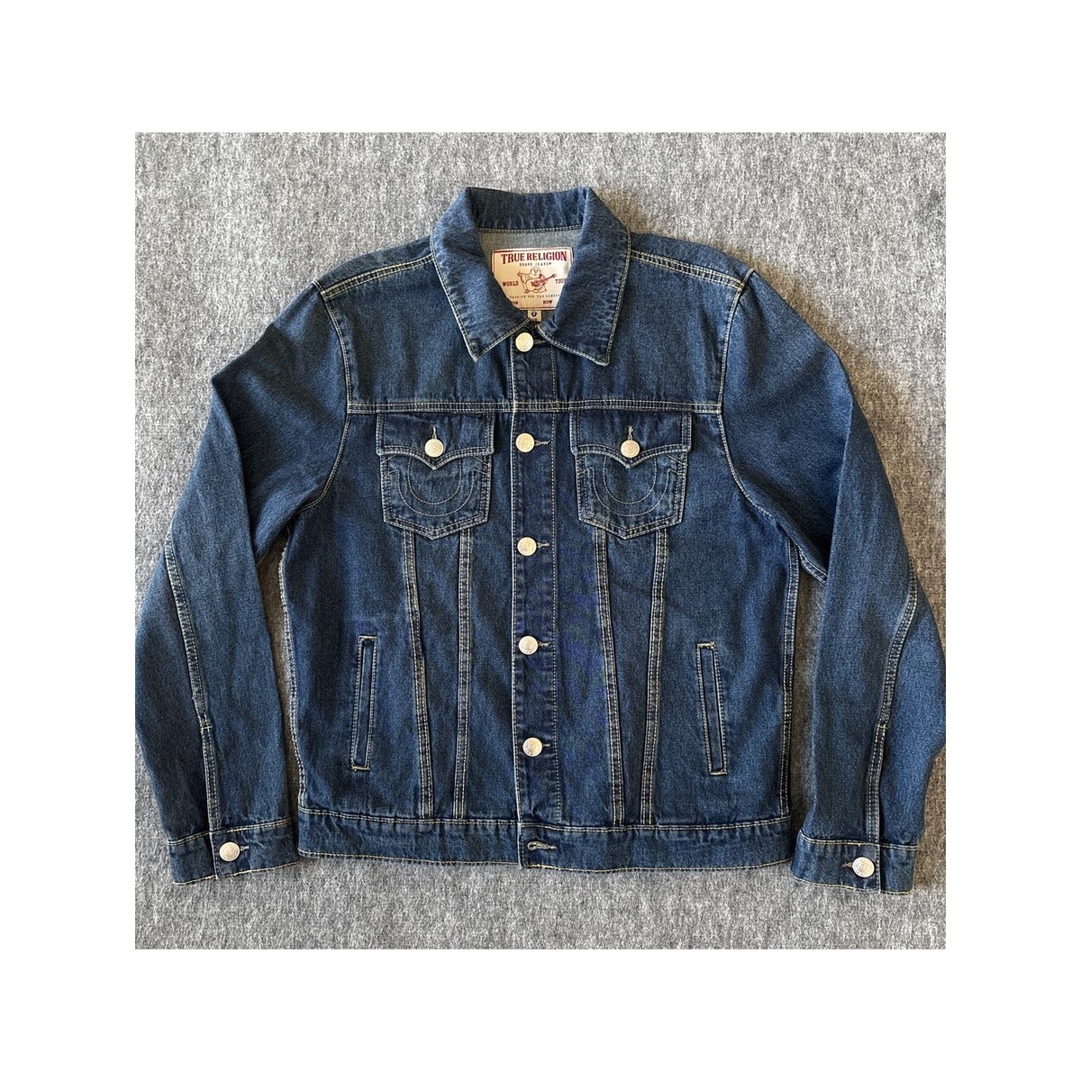 True Religion World Tour Jimmy Super T Blue Jean Jacket Mens Sz M