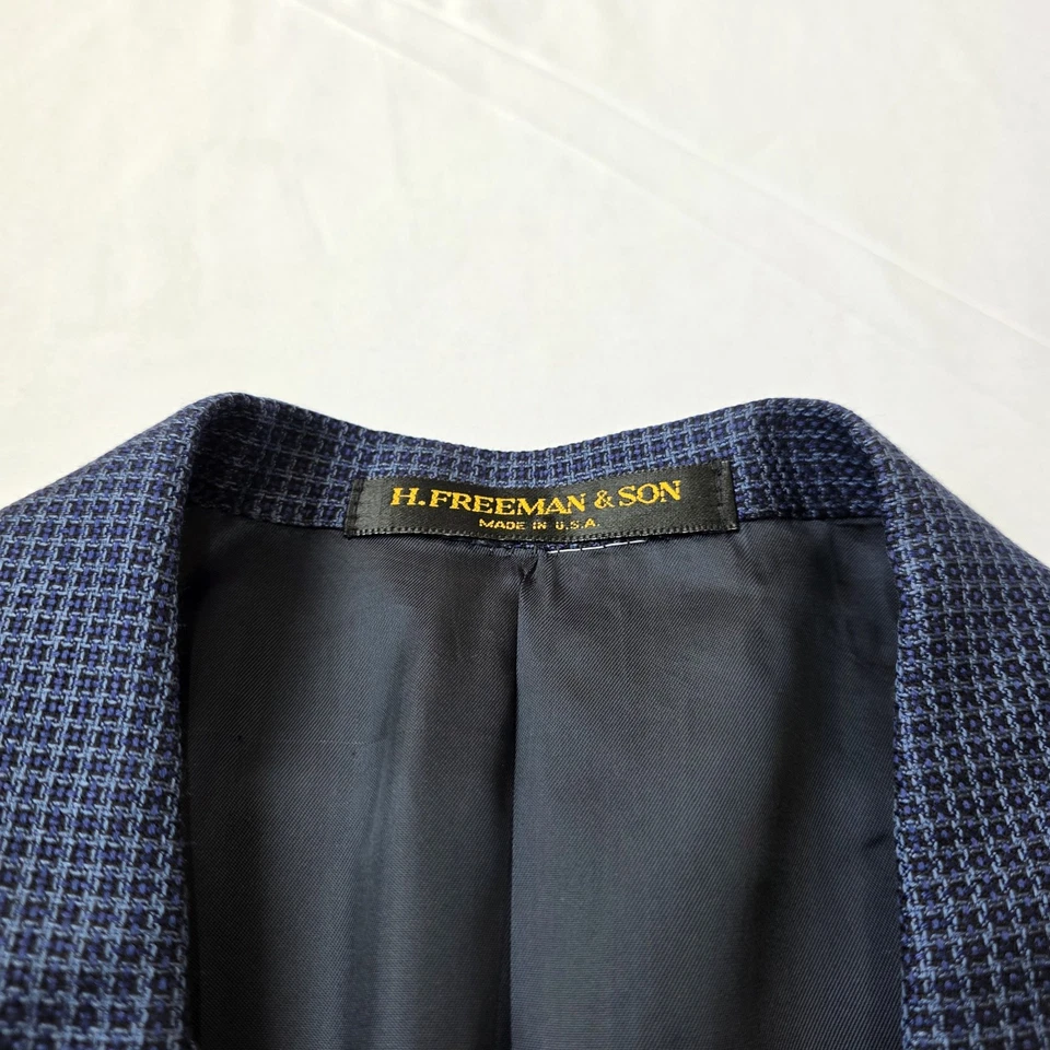 Blazer Quiet Luxury H. Freeman & Son Hombres 44R Azul Cuadros Lana EE. UU. Vestido Oficial Foto 4 de 4