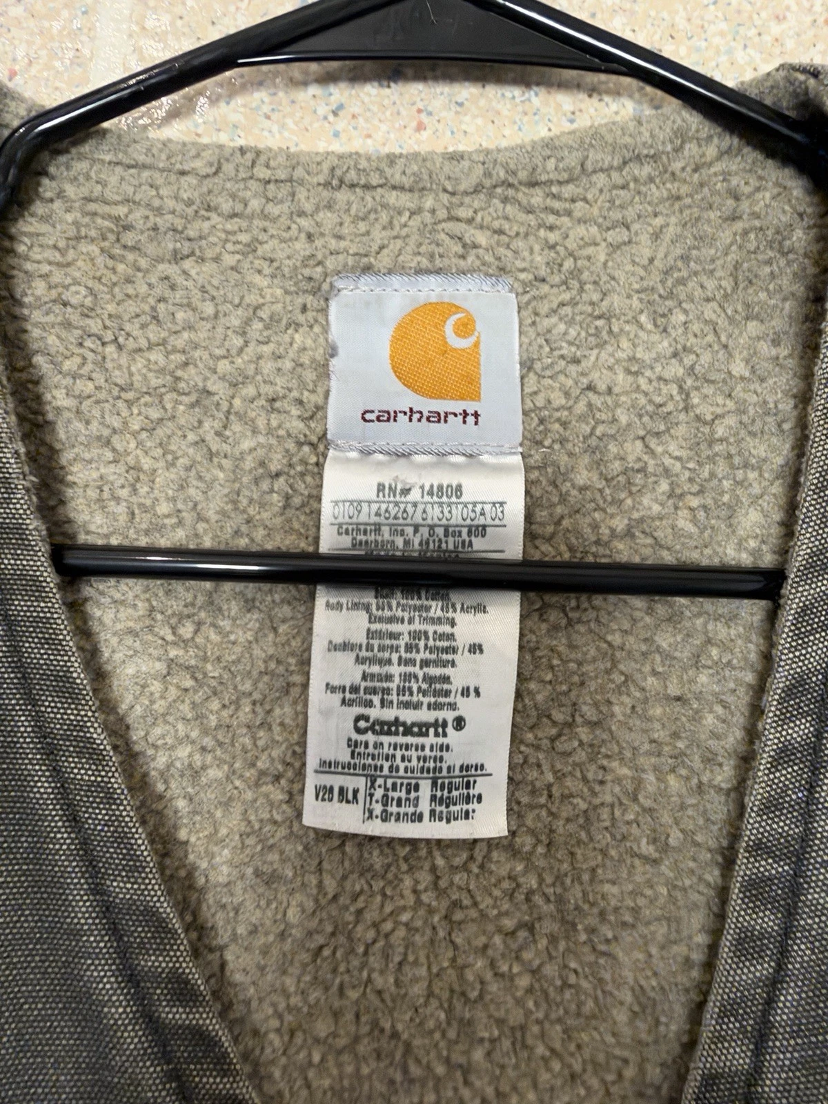 Carhartt Men’s Sherpa Lined Full Zip Cotton Work Vest Black XL V28 BLK image 2