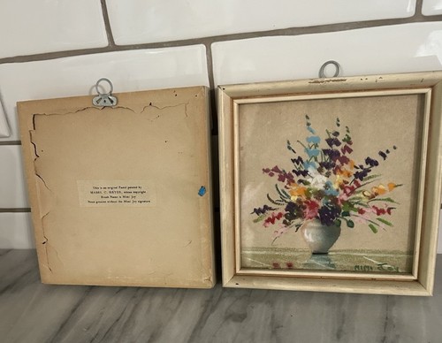 Mimi Joy Vintage Floral Miniature 5 x 5 Pastel Paintings Estate Items Bid on 2 - Picture 5 of 8
