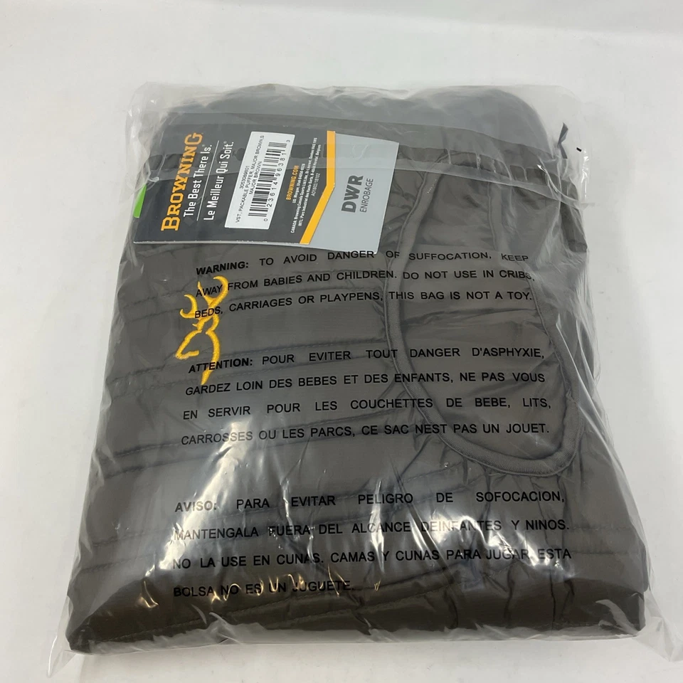 Browning Packable Puffer Hooded Vest Major Brown Men's S Small - Image 4 of 4