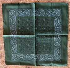 Vintage Green Silk Paisley Design Pocket Square Handkerchief Made in England