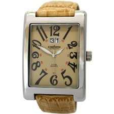 pallas klassische Quarz Herrenuhr XL Made in Germany Großdatum braun Leder beige