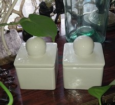 Earthenware Ceramic Trinket Box White Square 3.75x3.75x5" Set Of 2