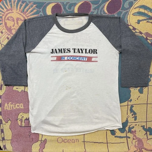 James Taylor Shirt Mens LARGE Raglan 3/4 Sleeve "Win 1980s vintage concert t-shirt, vintage, size L, single stitch, B+ condition