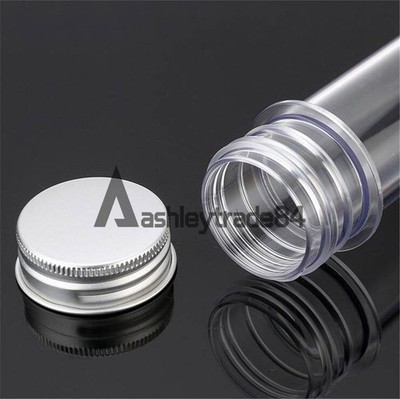 3PCS Plastic Lab Test Tubes with Metal Caps Stoppers Screw Top Lid Round Bottom