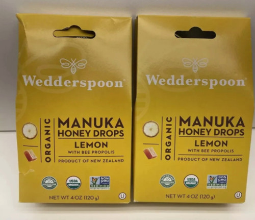 7/27 2x Wedderspoon Organic Manuka Honey Drops, Lemon & Bee Propolis, 20 Count |
