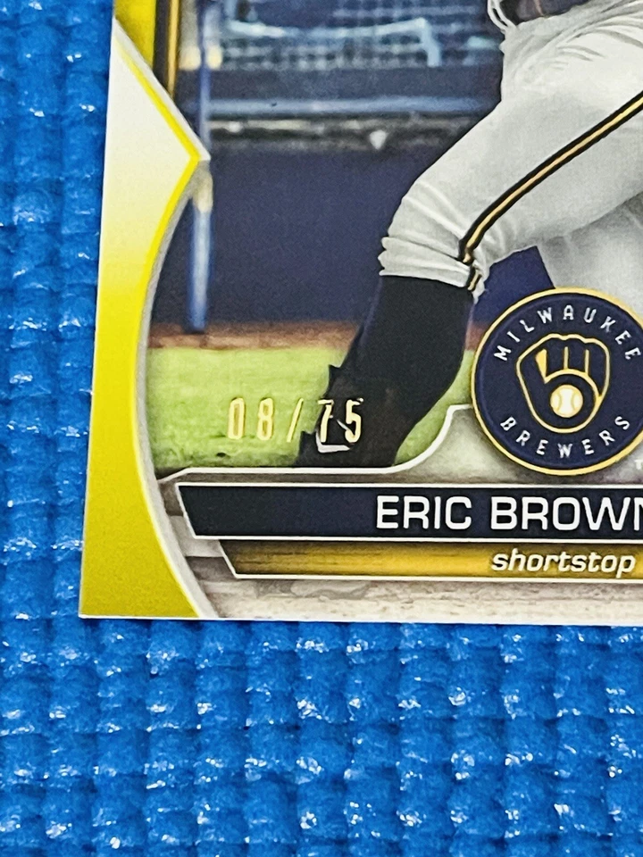Eric Brown Jr 2023 Bowman 1st Edition Yellow Foil 08/75 Brewers #BPPF-41 - Image 2 of 3
