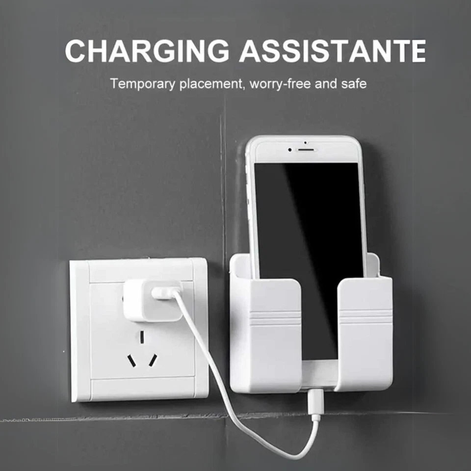 Mobile Phone Holder Wall Mount Punch-Free Standing Remote Storage Box Charging - Image 4 of 4