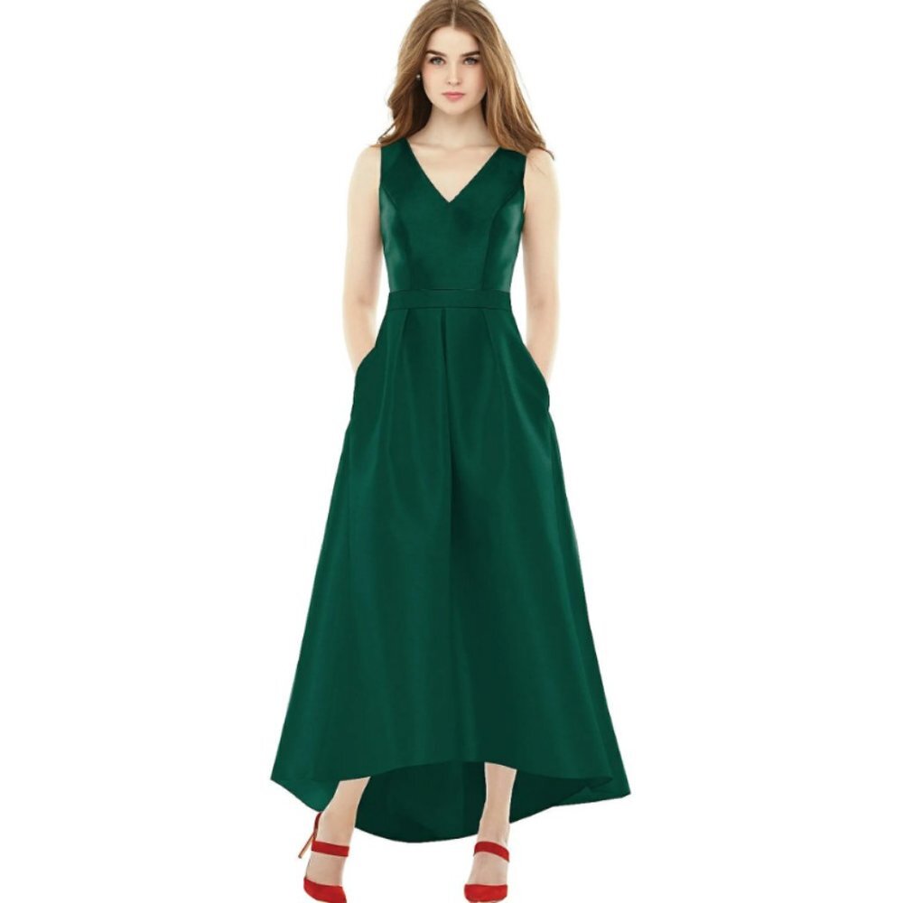 alfred sung hunter green dress Sleeveless High Low with Pockets - - 6 Bow hunter