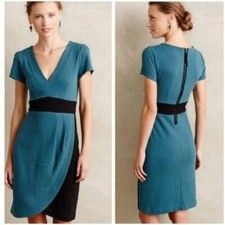 NWT Anthropologie Maeve Turquoise Blue Splitshade Tulip Hem Dress Size Medium